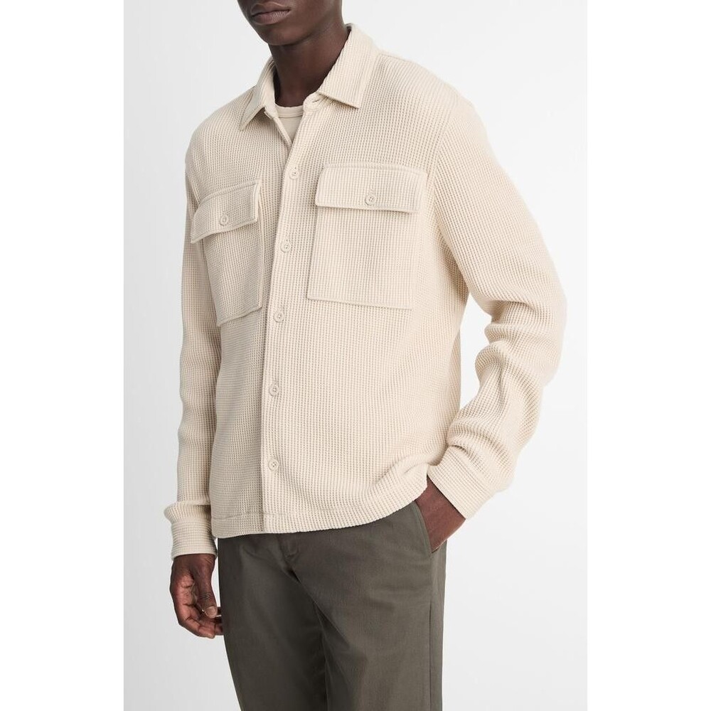 DKNY Waverly Waffle Knit Button Up Shirt Men's Sz M Dark Beige Long Sleeve